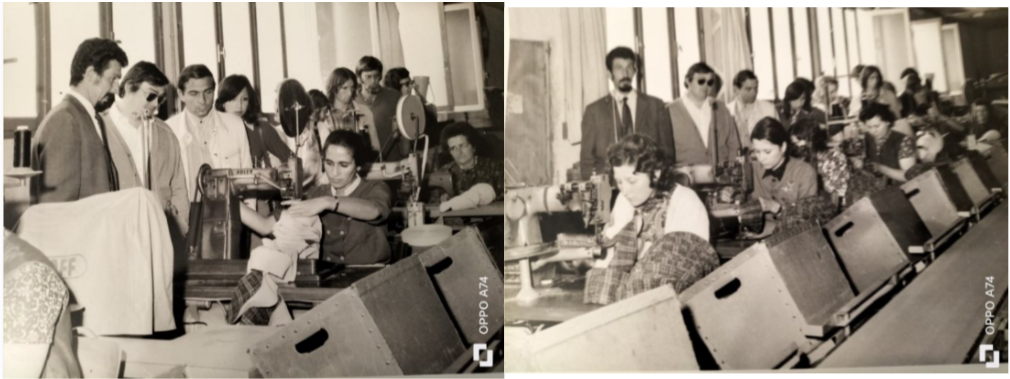 Visite organisée de l'atelier de fabrication de chaussons organisée entre 1970 et 1975