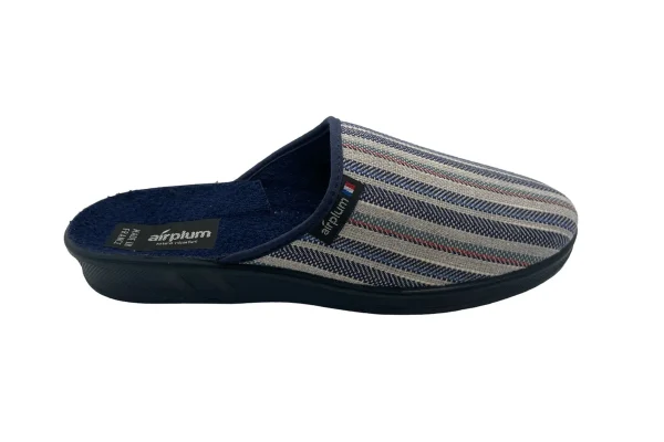 Mule fermée homme dessus textile avec rayures bleues et blanches