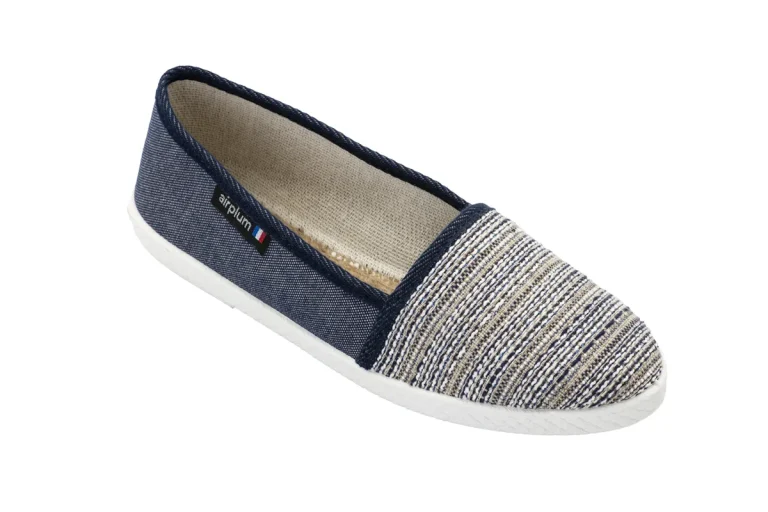 espadrille pour femme bleu dessus toile rayée doublée toile écrue