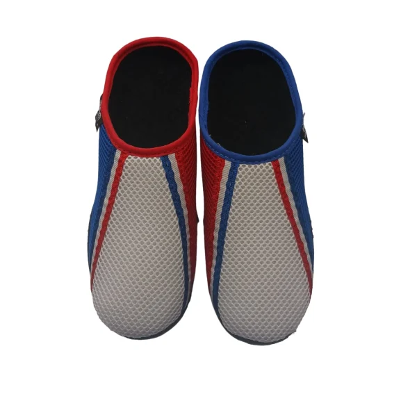 vue de dessus mule dojo bleu blanc rouge pour homme avec semelle antidérapante