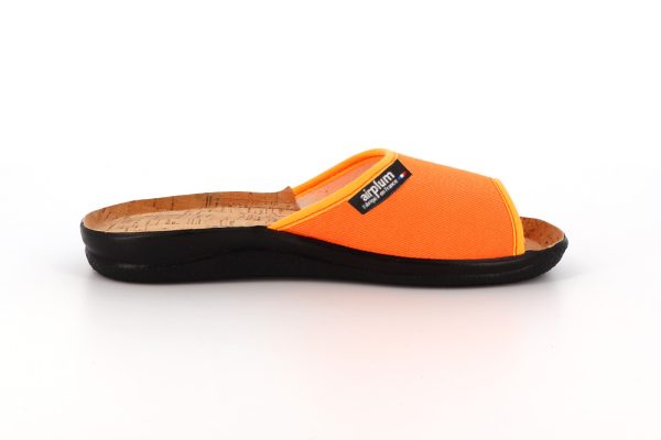 vue de côté claquette orange pour femme modèle west