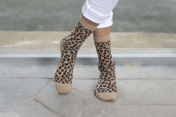 Chaussettes léopard beige femme coton