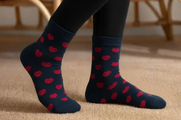 Chaussette femme bisous hamour avec motif lèvres rouges