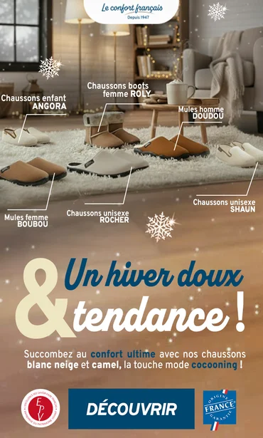 Choix de chaussons tendance et confortables pour hommes et femmes, avec illustrations cosy de mules charentaises , mules ouvertes par Airplum, spécialiste des chaussures, pantoufles chauds, charentaises pour femmes, hommes, enfants, sénior. Fabriqués en France