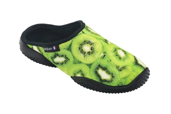 Mule noire avec dessus vert imprimé kiwi