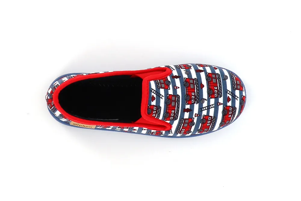 pantoufles sans gene pompiers bleu et rouge