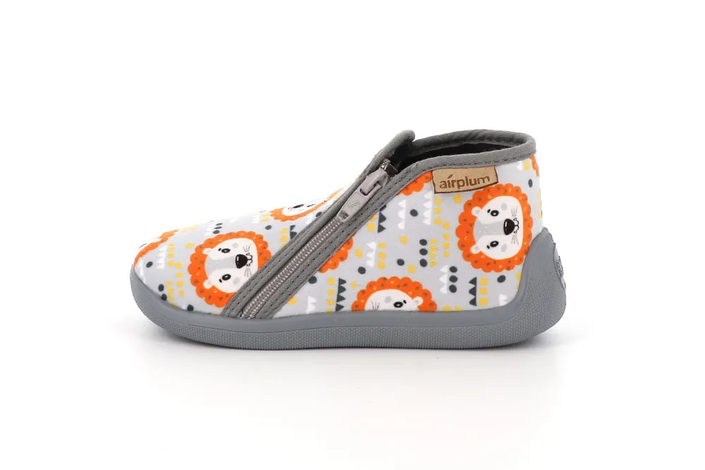 motif animaux orange et gris pantoufles enfants