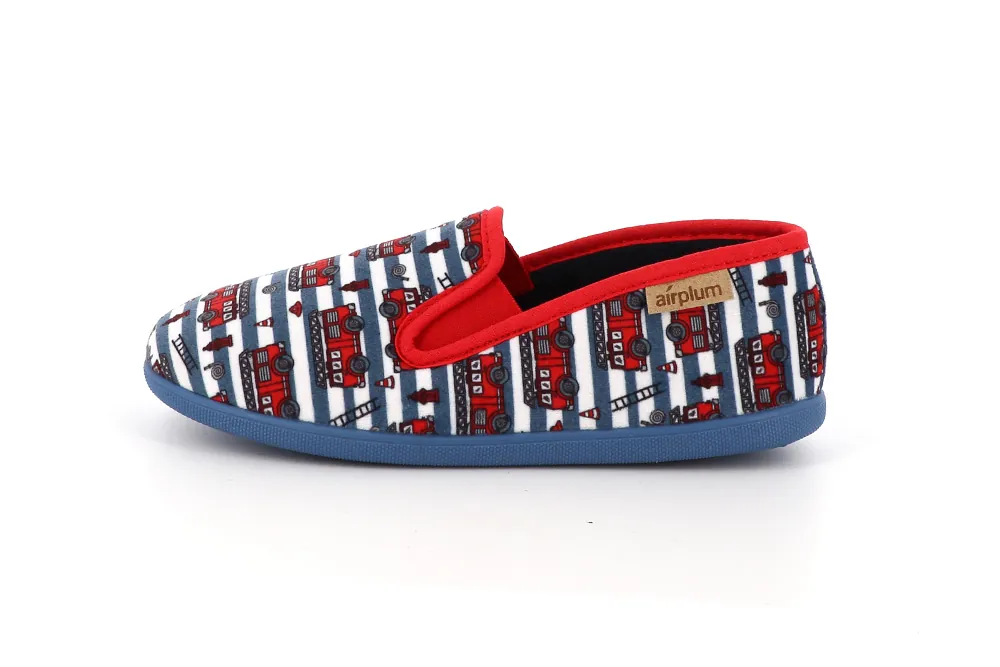 pantoufles à rayures bleu pompiers enfant