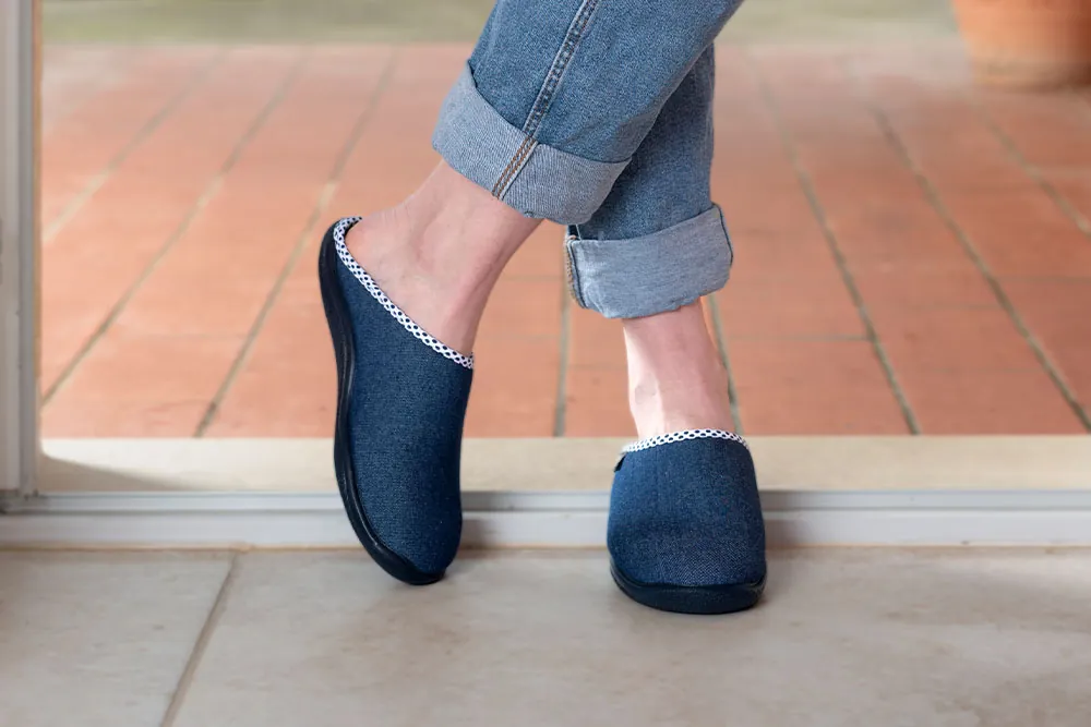 mules zipois à pois femme jean marine