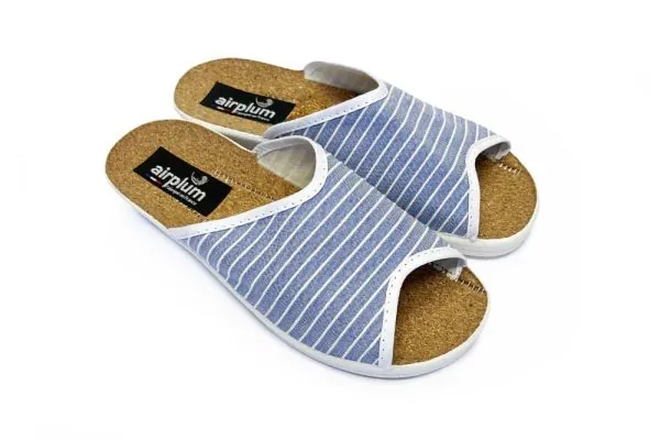 paire de sabots femme Obel à rayures bleues et blanches