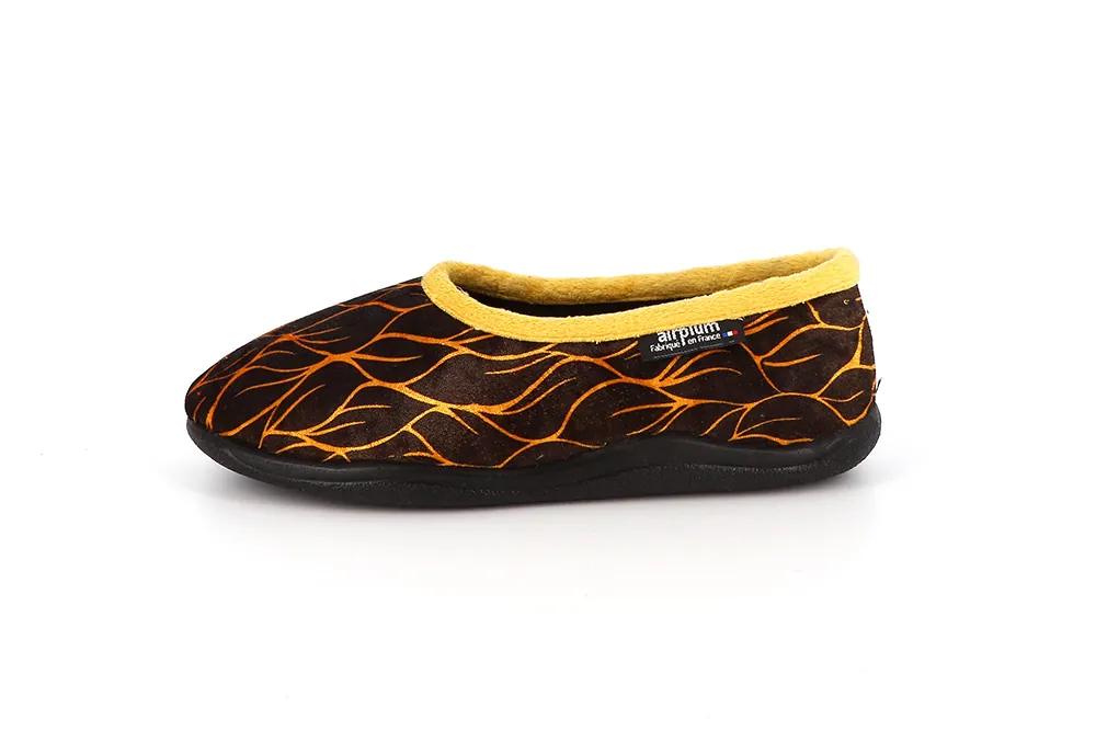 pantoufle jaune feuille noir